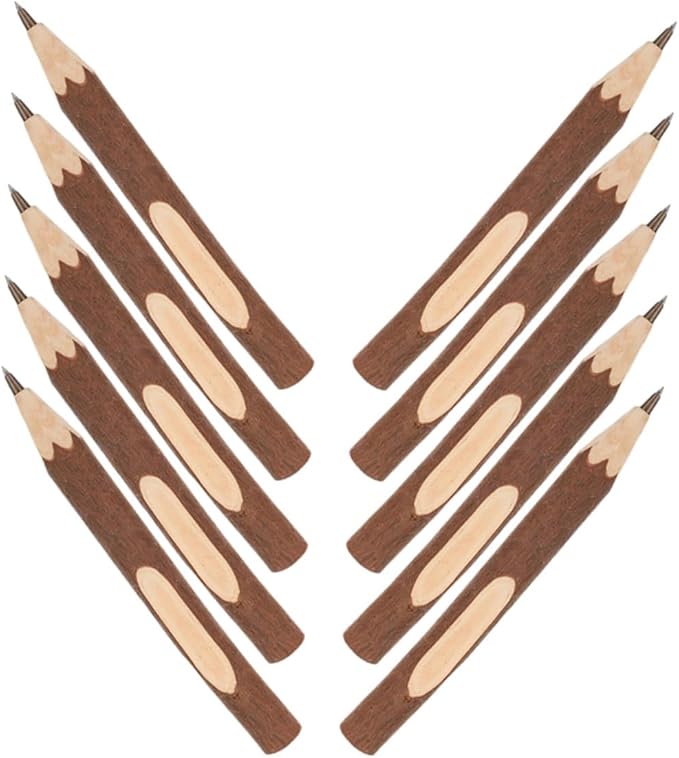Natural Wood Ballpoint Pens 13cm, Tree Bark Surface, Biodegradable Small Ballpoint Pens 10pcs, Lightweight Portable Writing Accessories for Office and School Use
