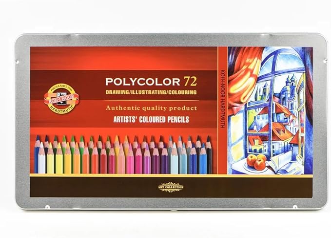 Koh-I-Noor Polycolor Drawing Pencil Set, 72 Assorted Colored Pencils in Tin, 1 Each (FA3827)