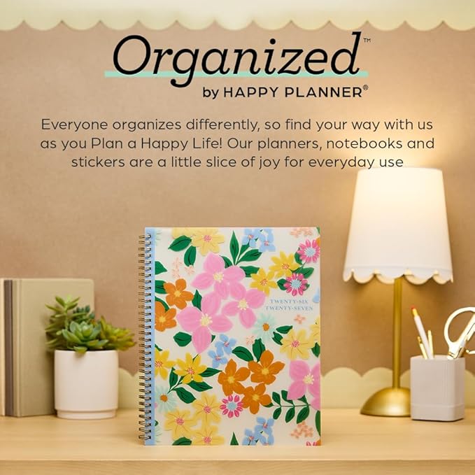 Organized by Happy Planner Twin-Loop Dated 12-Month July 2026–June 2027 Academic Planner, Big Size, 8.5" x 11", Academic Layout, Ditzy Garden