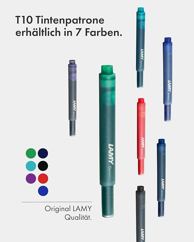 LAMY T10 Set of 4 Ink cartridges with Large Ink Capacity - Suitable for All Lamy Fountain Pen Models - Contents 1.25 ml per Cartridge - 5 Pieces per Pack - Ink Color Green