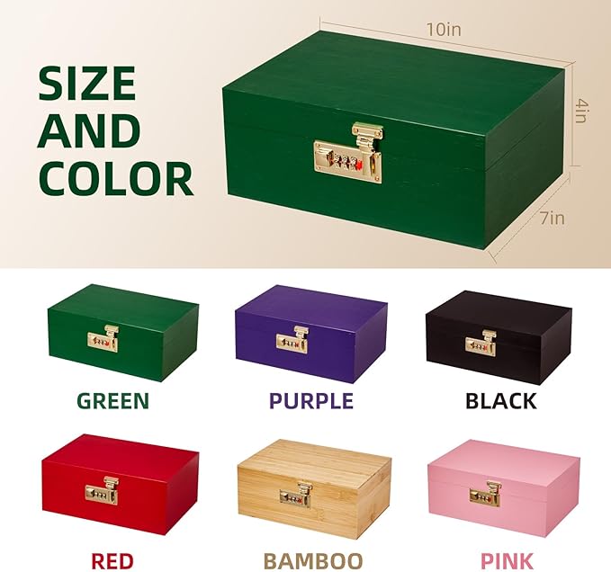 Bamboo Wood Desktop Organizer with 3 Glass Jars and Sliding Tray - Red Multi-Compartment Storage Case for Craft Supplies, Stationery, and Small Accessories (Green)