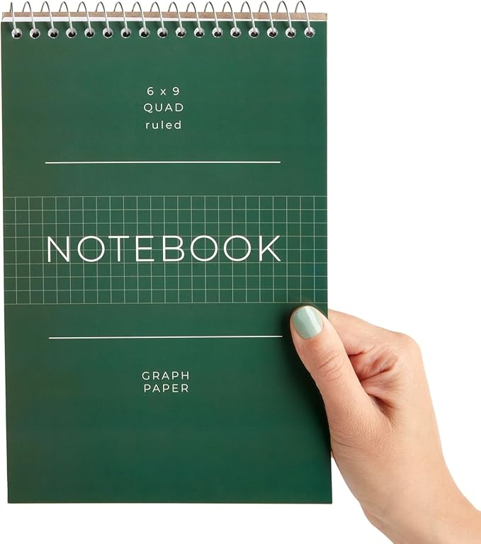 Juvale 6 Pack Quad Ruled 6x9 Inch Top Bound Spiral Graph Paper Notebook - 80 Sheets / 160 Writable Page Steno Notepads for Writing, Sketching, Drawing, School Supplies (6 Colors)