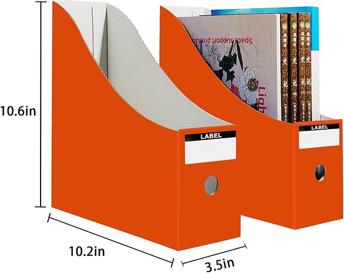 Limitliho 6 Pack Cardboard Magazine Holder for Desk, Book Bins for Classroom Library,Office,Home, 10.6" H x 10.2" L x 3.5" W in Magazine File Holder (Orange Red)
