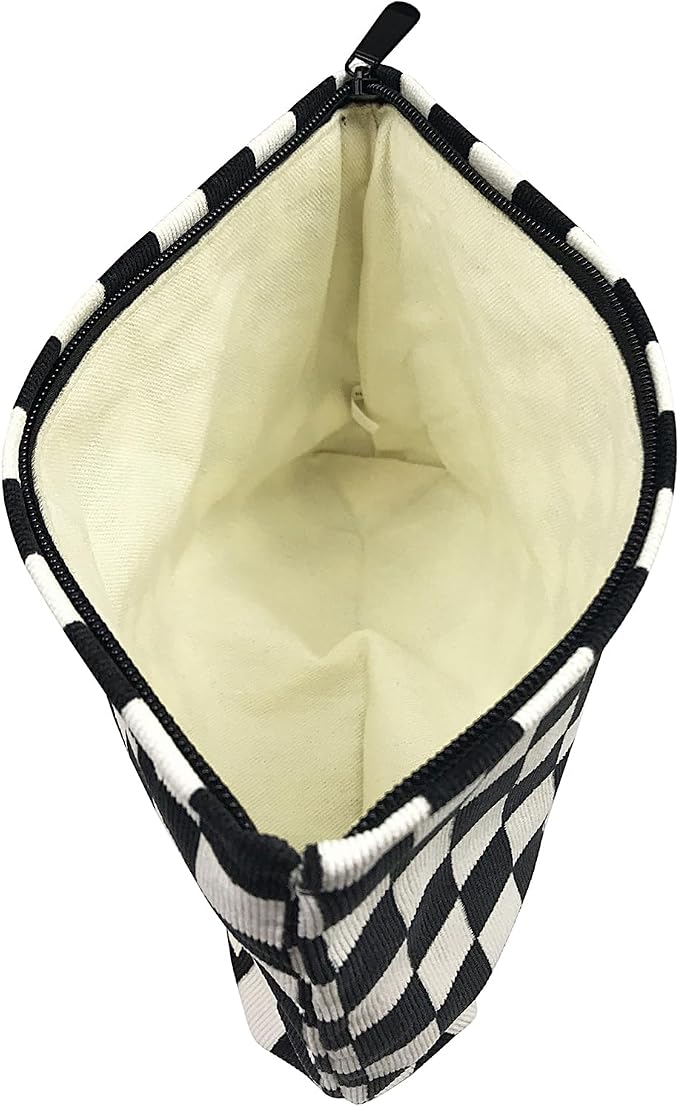 GUTGNK Women's Cosmetic Bag, Corduroy Checkerboard Travel Cosmetic Bag Small Cosmetic Bag Skin Care Cosmetic Changing Handy Bag Zipper Organizer