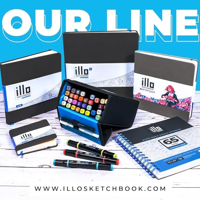 illo Sketchbook 8’’ x 8’’ Square Hardcover Sketch Book, (112lb/180gsm) Heavyweight Paper, Ribbon Marker, Back Pocket, Lays Flat, Minimal Bleed, Vegan, for Artists & Beginners