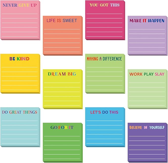 Yinder 24 Pcs Inspirational Sticky Notes Cute Motivational Sticky Notes Pad End of Year Employee Appreciation Gifts Bulk for Teacher Nurse Coworkers Office Supplies 3 x 3'' (Motivational,Dark Color)
