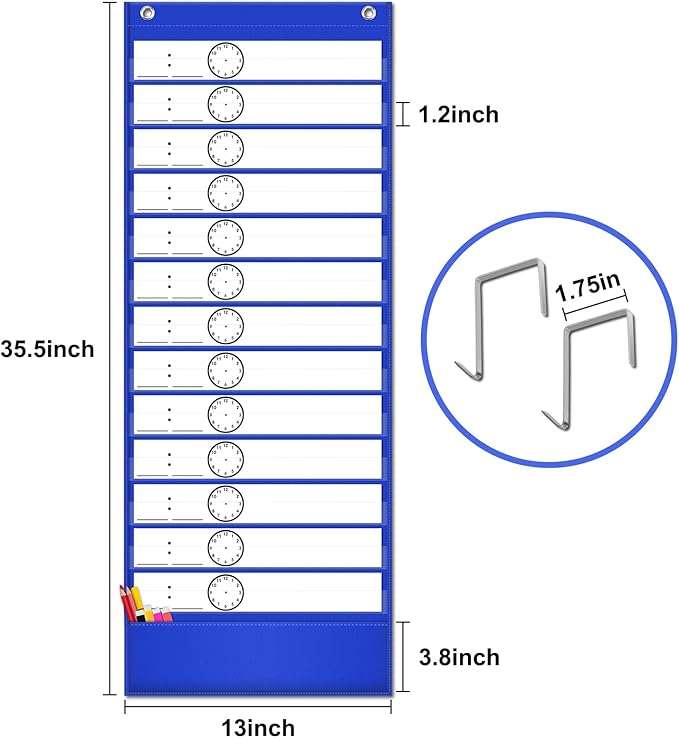 Eamay Daily Schedule Pocket Charts, Teacher Schedule Chart with Resuable 18 Custom Cards, Classroom Pocket Chart for School Office or Homeschool Activities, Blue