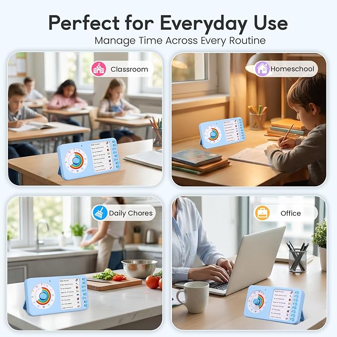 2-in-1 Visual Timer with Task Board for ADHD & Autism, Dry Erase Chore Chart and Visual Schedule for Kids & Adults, Rainbow Countdown Timer for Classroom, Home, Homeschooll (Blue)