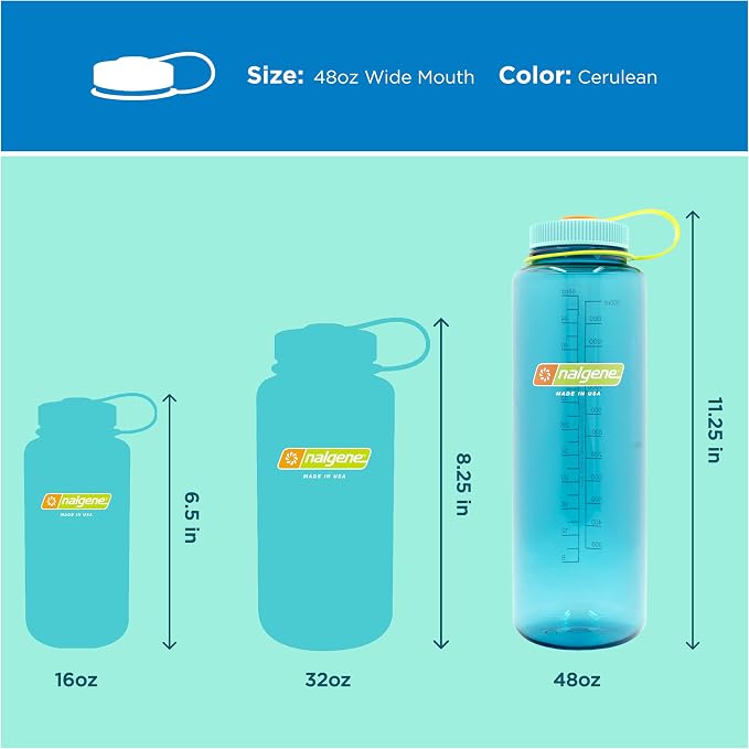 Nalgene 48 oz Wide Mouth Silo Water Bottle, Cerulean | BPA-Free, Durable & Lightweight, Leak Proof, Dishwasher Safe, Large Reusable Plastic Bottle for Hiking, Gym, Work & Travel