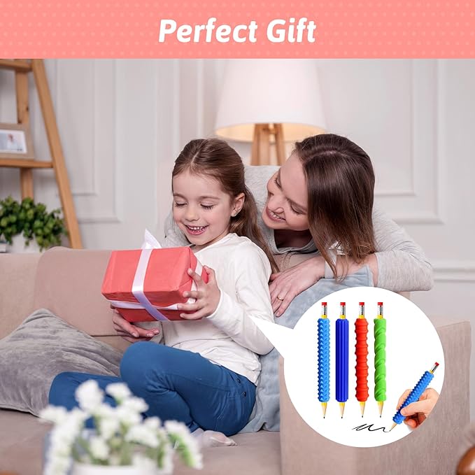 Pencil Grips, 4-Pack Textured Silicone Sleeves for Mechanical Pencils, Sensory Fidget ADHD Tool for Kids and Adults, Quiet Fidget Tools for Classroom Focus, Anxiety Relief (Colorful)