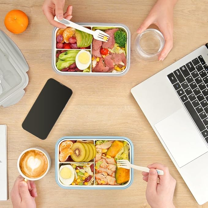 Bento Boxes for Adults - 1100 ML Lunch Box Container For Kids Women With Built-in Spoon & Fork - Durable for On-the-Go Meal, BPA-Free and Food-Safe Materials(Light Blue)