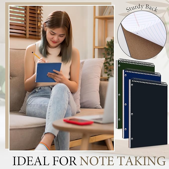 MotiMind 3 Pack 8.5" x 11" Top Spiral Notebook with 3 Hole Punched White Legal Pads College Ruled Notepad 50 Sheets Hard Cardboard Paper Wirebound Notepad for Office School Business