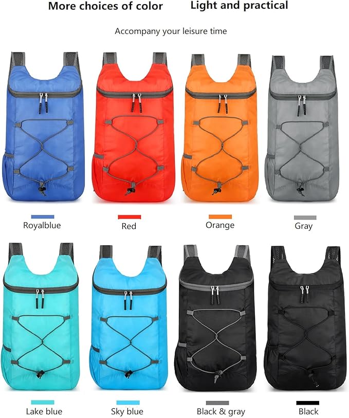 levayhill 16L Lightweight Foldable Hiking-Backpack Small Packable-Daypack For Travel,Ultralight Water-Resistant Gym Bag Men Women Easy Carry-on (Black&Gray)