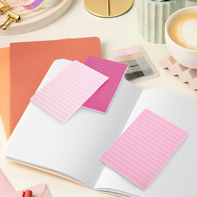 JarThenaAMCS 12Pcs Pink Lined Sticky Notes 6 Colors Gradient Pink Self-Adhesive Notepads Removable Memo Pad for Office School Home Supplies, 4 x 6 Inch
