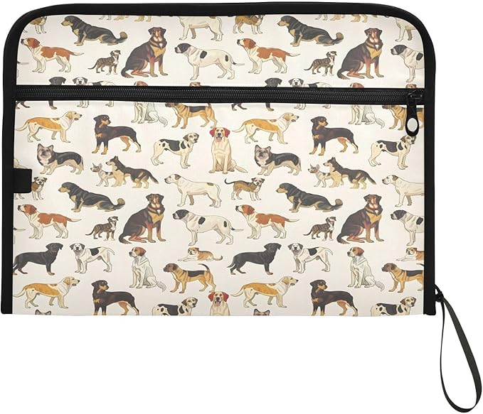 Variety Dog Pattern 13 Pocket File Organizer Expanding File Folder with Front Pouch Portable Business File Storage Document Organizer Folder with Zipper