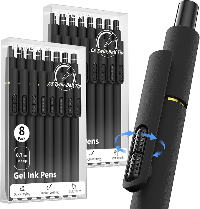 Hiacry 16 Pack Gel Pens, Quick-Dry Long Lasting Black Ink-0.7 MM Fine Point | Smooth Writing Fidget Pens, Stress Relief, No Smear, No Bleed, Journaling,Note Taking, Work, School,Office, Students & Adults