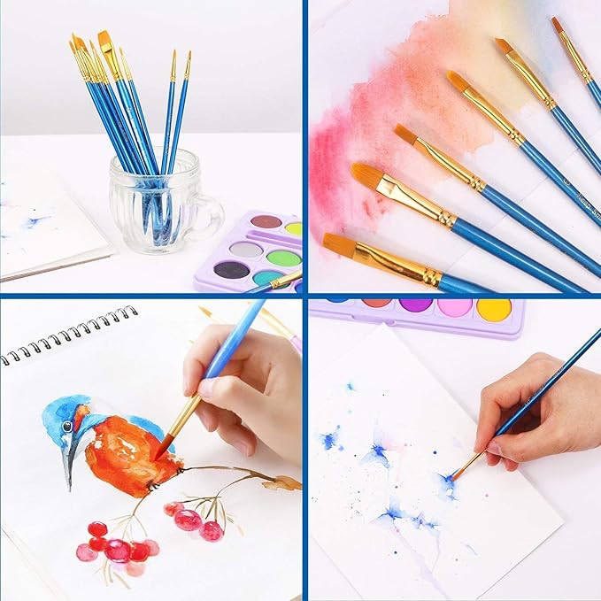 60 Pcs Acrylic Paint Brush Set, Oil & Watercolor - Professional Artist Brushes with Wooden Handle Nylon Hair Brushes - Bulk Art Supplies for Adults, Kids & Beginners