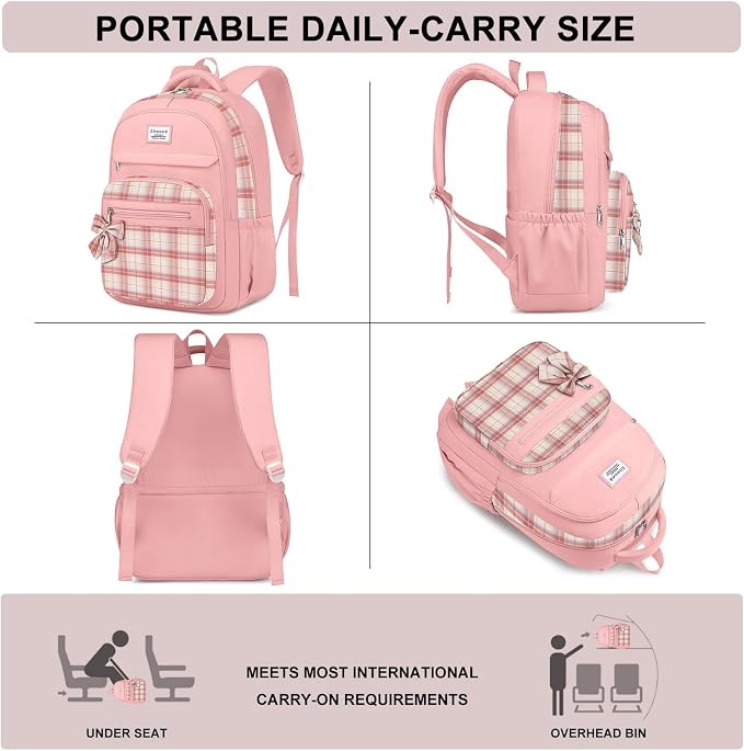 School Backpack for Teen Girls: Cute Bookbags Middle High School College Casual Back Pack 15.6 inch Laptop Backpacks Vintage Bags Women Travel Daypacks Mochilas Escolares Pink