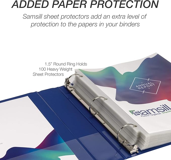 Samsill 1.5 Inch 3 Ring Binder, Economy Round Ring, Clear View Cover, 325 Sheet Capacity - for School, Home, Office - Dark Blue