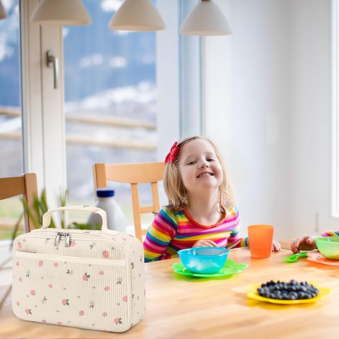 Lunch Bags for Kids Girls Insulated Lunch Boxes Corduroy Cooler Toddler Lunch Tote Bag Thermo Picnic Bag for School Children