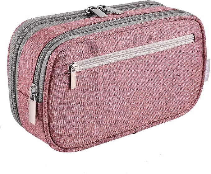 Chelory Large Capacity Pencil Case Big Pencil Bag Pouch 3 Comparments High Storage Pen Marker Cases Holder Office Desk Stationery Organizer Makeup Bag Women Men, Light Pink