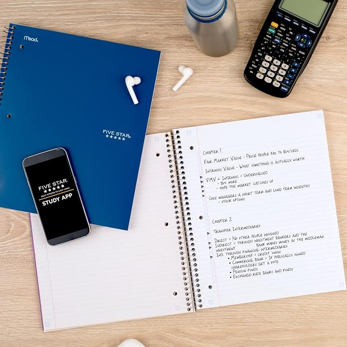 Five Star Spiral Notebook + Study App, 3 Subject, College Ruled Paper, 8.5" x 11", 150 Sheets, Blue (Color May Vary) (820003NH0), (Pack of 6)