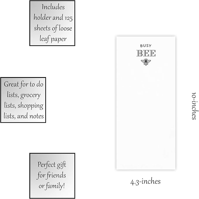 Santa Barbara Design Rectangular Acrylic Notepaper Holder with 125 Sheets Heavyweight Paper, 10" x 4.5", Busy Bee