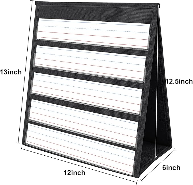 EAMAY Desktop Pocket Chart, Tabletop Teaching Classroom Pocket Charts Double-Side and self-Standing Pocket Chart for Kindergarten, Home Use or Classroom (Black)