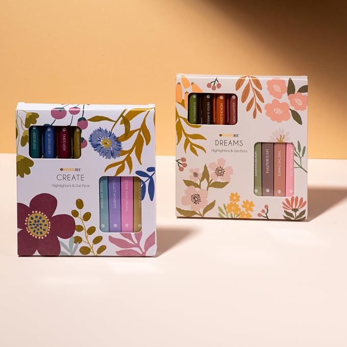 DIVERSEBEE Aesthetic Highlighters and Gel Pens, No Bleed (Dreams) | 8 Pack Earthy Bible Highlighters, Assorted Colors Cute Journaling Pens, Bible Study Supplies, Bible Markers
