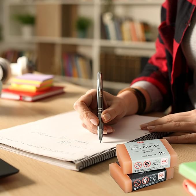 Outus 3 Pcs Extra Large 4B Soft Erasers 3 x 2 Inches Graphite Pencil Low Dust Rubber Orange Block Cube Art Erasers for Drawing Writing Sketching Drafting Artists Office Home