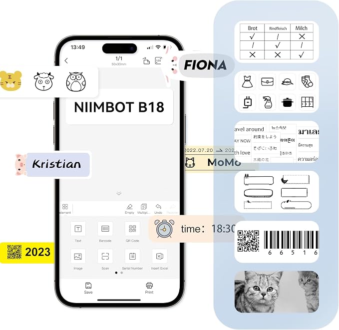 NIIMBOT Thermal Transfer Labels 0.55''x1.18'', Only for N1/B18 Label Maker | 14mmx30mm, 190 Labels/Roll, PET Material, Waterproof and High-Temperature Resistance, Long Storage Time, Hologram Yellow