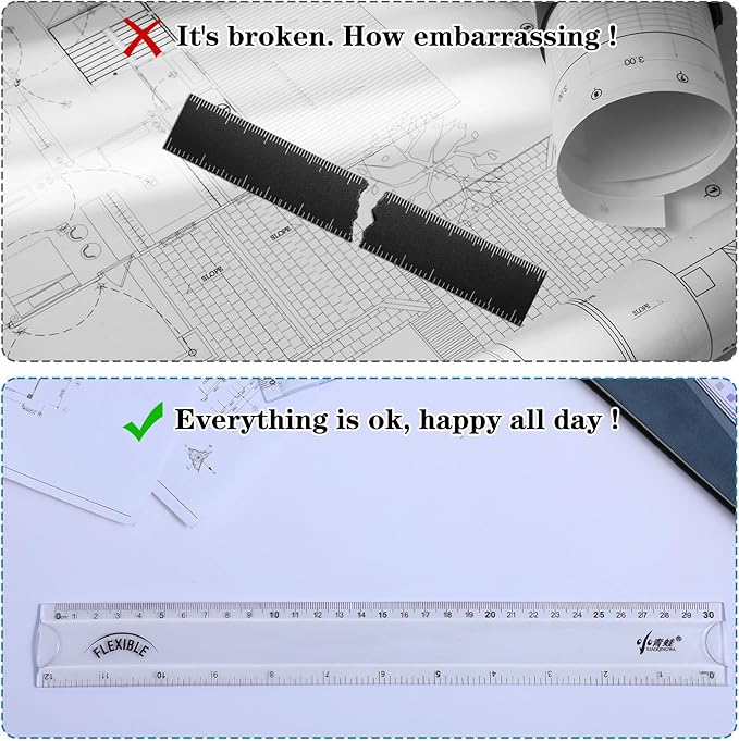 2 Pcs Flexible Ruler, 12 Inch Clear Plastic Ruler with Centimeters and Inches Soft Bendable Rulers for Kids and Adults Home School Office Measuring Drafting Tools