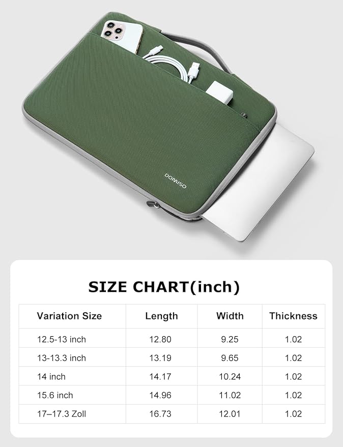 DOMISO 14 inch Laptop Case Sleeve Protective Cover Compatible with 15 inch MacBook Air M4 M3 M2,MacBook Pro,14-15 inch HP Dell ASUS Lenovo Chromebook,Waterproof Computer Cases Bag,Avocado Green