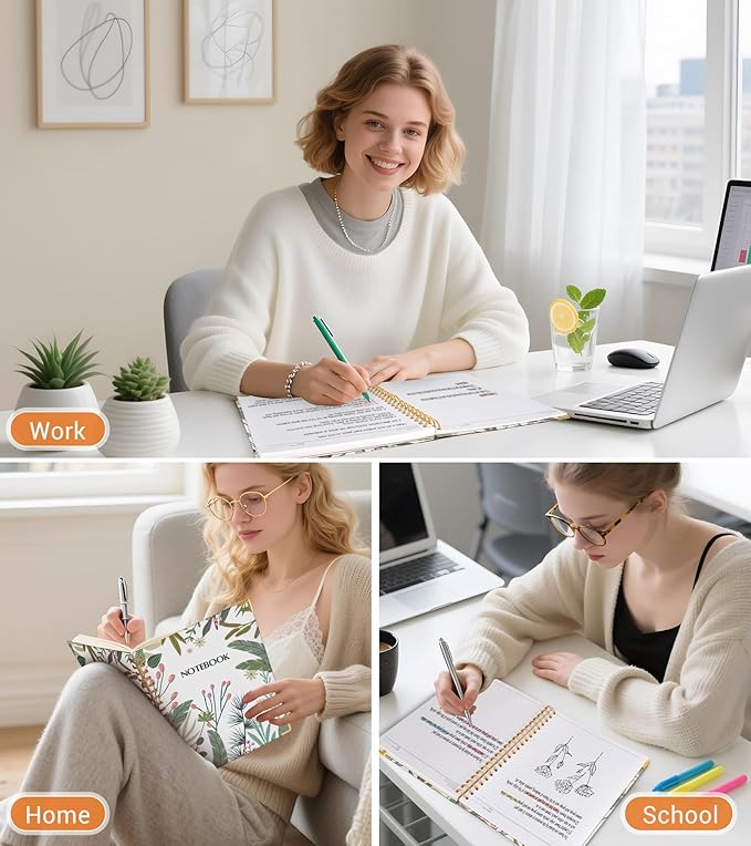 Lined Spiral Notebook Journal for Women, 150 Pages Aesthetic Notebooks 5.75” x 8.38”, A5 Hardcover Spiral Journals with 100 GSM Thick Paper, Cute College Ruled Notebook for Writing Work School, Colorful Botanicals
