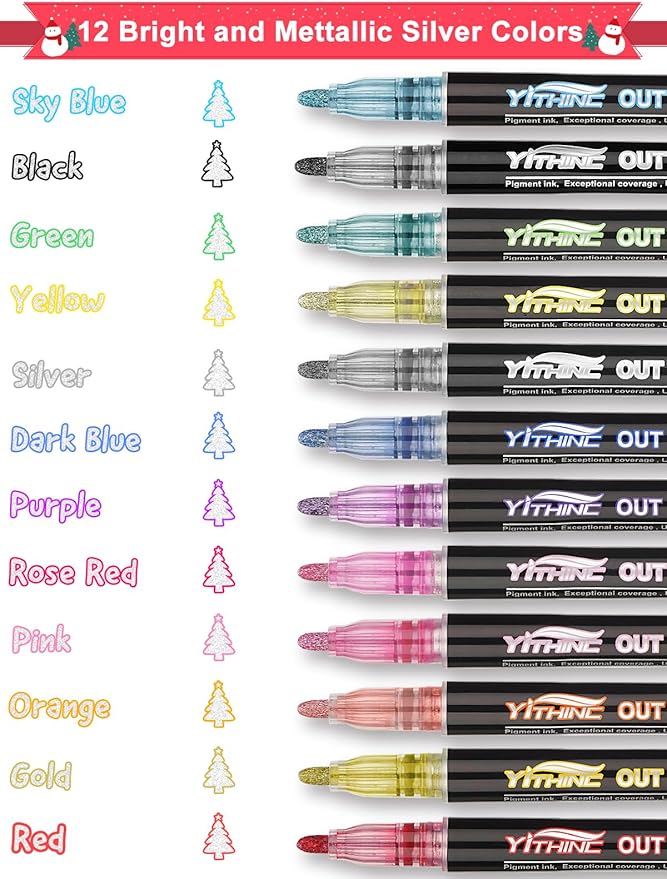 Outline Markers, 12 Metallic Shimmer Glitter Gel Pens, Tween Teen Girl Gifts Trendy Stuff, Cool Cute Art Craft School Drawing Supplies, Birthday Fun Kits for Kids Girls Ages 4 6 8 10 12 Year Old