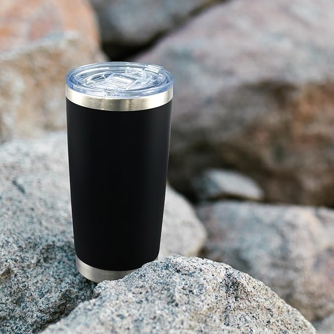 AIANJI 20oz Tumbler Bulk Stainless Steel Tumblers with Lid Vacuum Insulated Double Wall Travel Coffee Mug Powder Coated Tumbler Cup for Hot and Cold Drinks(Black, 1 pack)