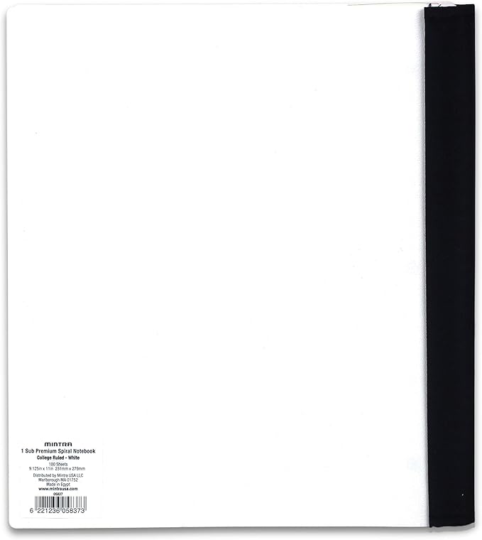 Mintra Office Durable PREMIUM Spiral Notebook, ((White, 1 Subject, 8.5in x 11in)), Fabric Covered Coils, No Snags, Removable Adjustable Pocket Dividers, Ruler, Organization, Customizable