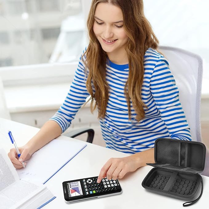 Graphing Calculator Case Compatible with Texas Instruments TI-84 Plus CE/TI-83 Plus CE, Hard Storage Holder for Students, School & Library Study, Mesh Pockets,Pen Holder Hand Strap Case Only Black