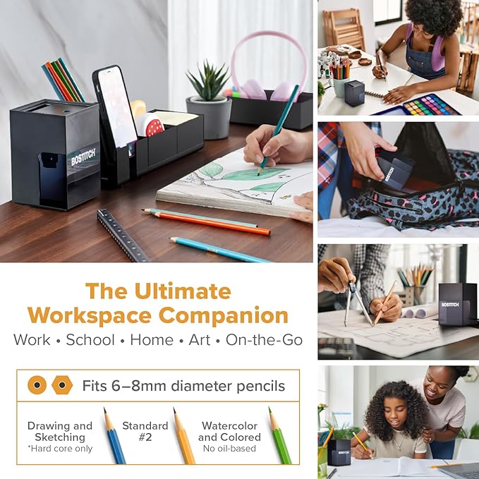 Bostitch Konnect Rechargeable Battery Pencil Sharpener for KT2 Desk Organizer No.2/Colored Pencils, Black