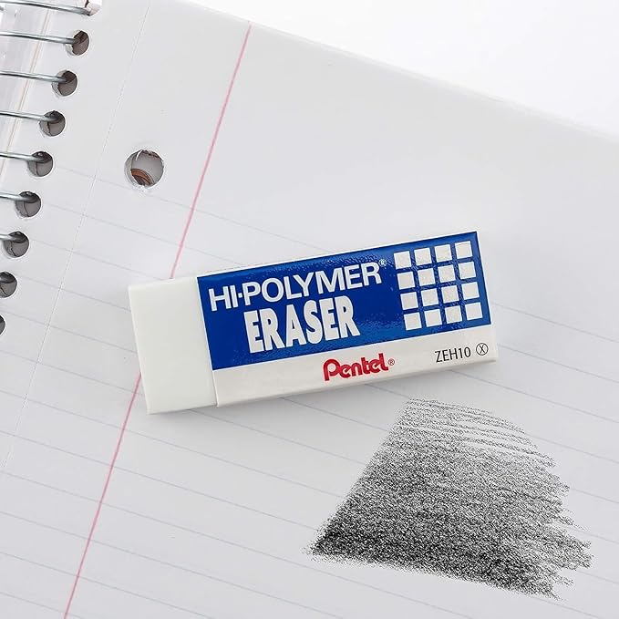 Pentel Hi-Polymer Block Eraser, Large, White, Pack of 3 (ZEH10BP3-K6)