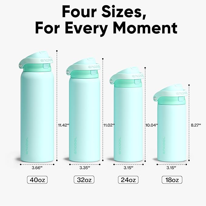 ENCOOL Leakproof Insulated Water Bottle with Straw Dual-Sip Water Bottle Bag-Safe Design for Work, Commute & Gym – Keeps Drinks Cold All Day, 32 oz, Ice Blue