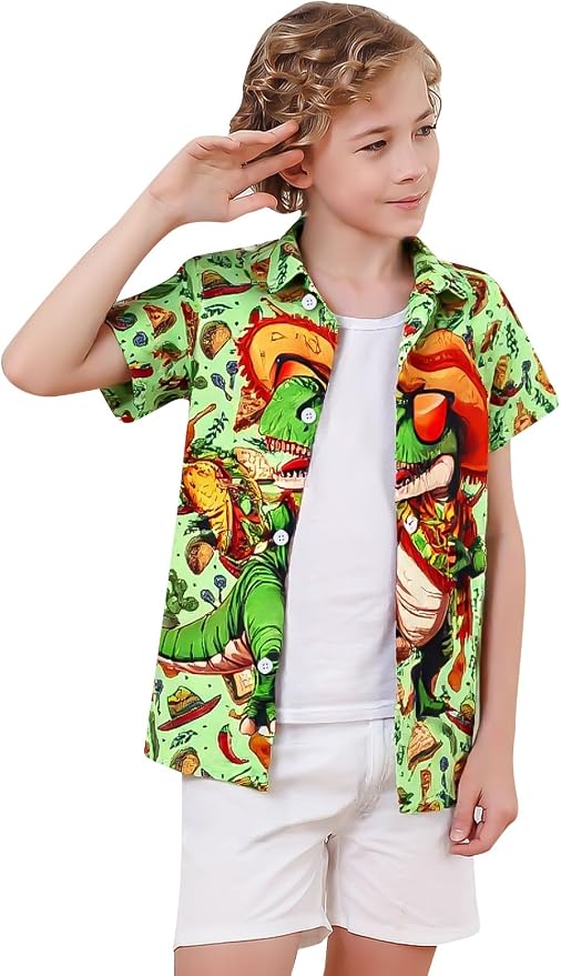 Enlifety 2-10T Kids Hawaiian Shirt Boys Short Sleeve Button Down Shirts Hawaii Summer Casual Blouse