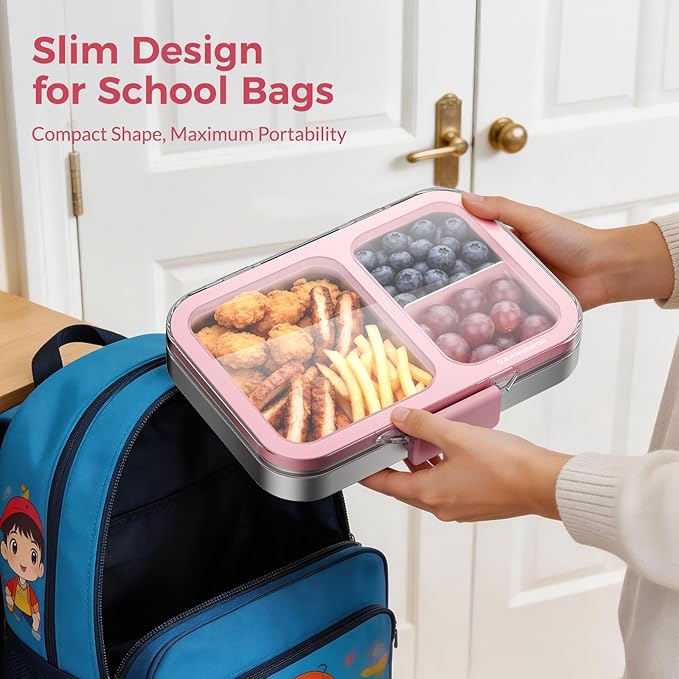 G.a HOMEFAVOR Stainless Steel Lunch Box - 2 Compartments Bento Box for Kids, Leakproof Food Container for School, Dishwasher Safe, BPA-Free, 1150 ml/38 oz, Pink