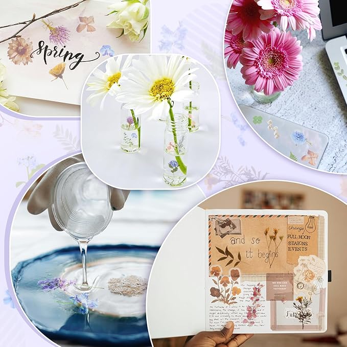 160Pcs Natural Flower Stickers for Scrapbooking,Self-Adhesive Transparent Flower Stickers Scrapbook Supplies Journaling Supplies for Adult Card Making Letters DIY Water Bottle Cards Decoration (160)
