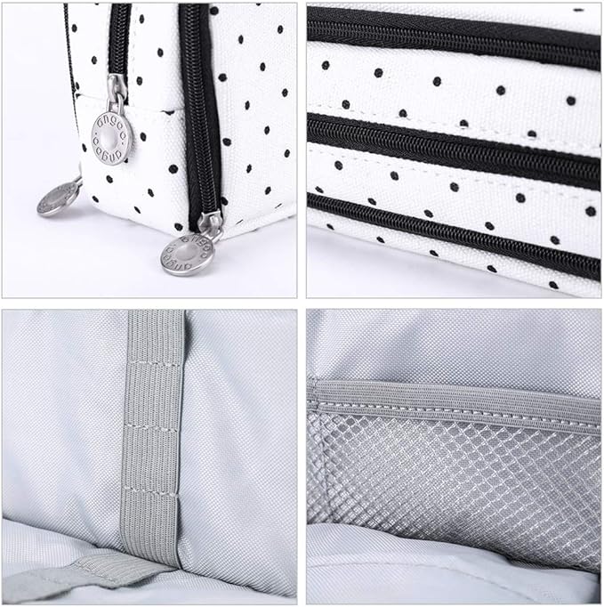 iSuperb Large Pencil Case Big Capacity Pencil Pouch 3 Compartments Pen Bag Canvas Marker Pen Bag for Teen Boys Girls School Students (Black Polka Dot)