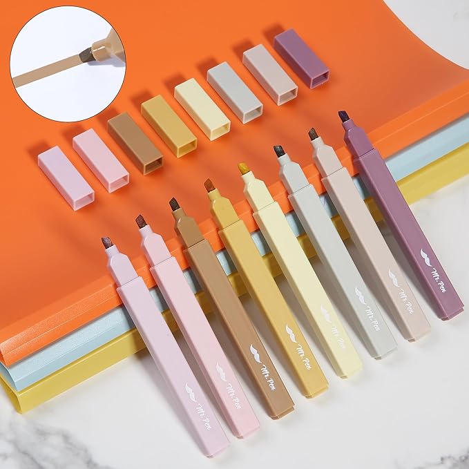 Mr. Pen- Aesthetic Highlighters No Bleed, 8 Pack, Vintage Brown, Chisel Tip, Cute Highlighters Assorted Colors for Journaling, Highlighting, Underlining, Fast Dry, Back to School Supplies