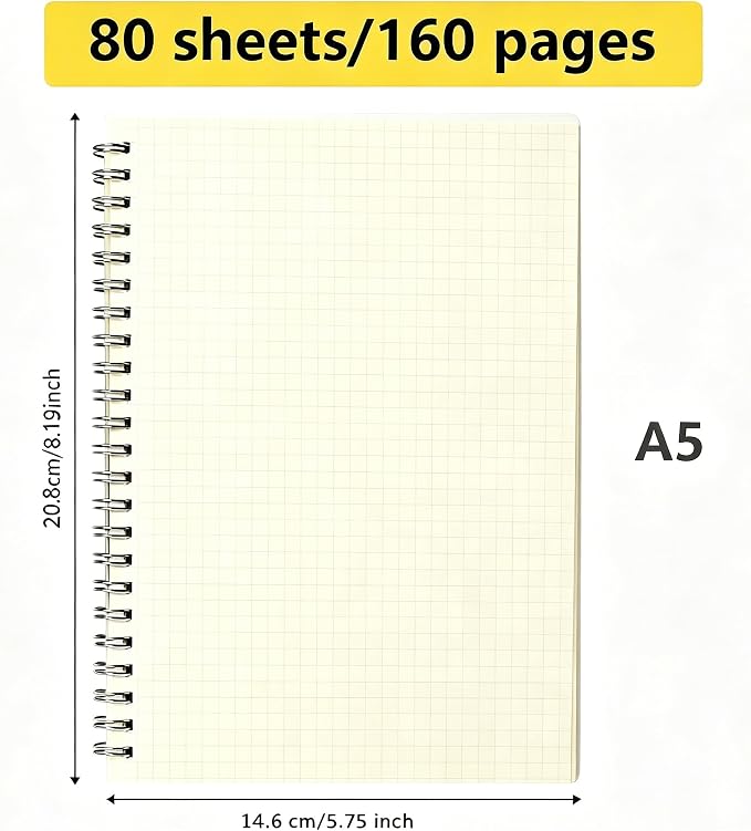 Smilo Graph Grid Paper Notebook,160 Pages Per Pack, A5, 3 Pack