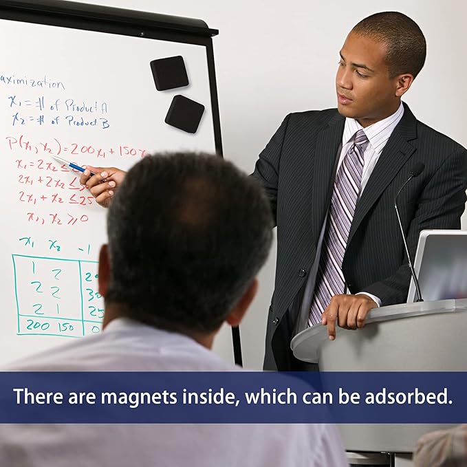 Favide 24 Pack Magnetic Whiteboard Dry Erase Erasers Chalkboard Cleansers for Classroom, School Supplies(Square, Black)