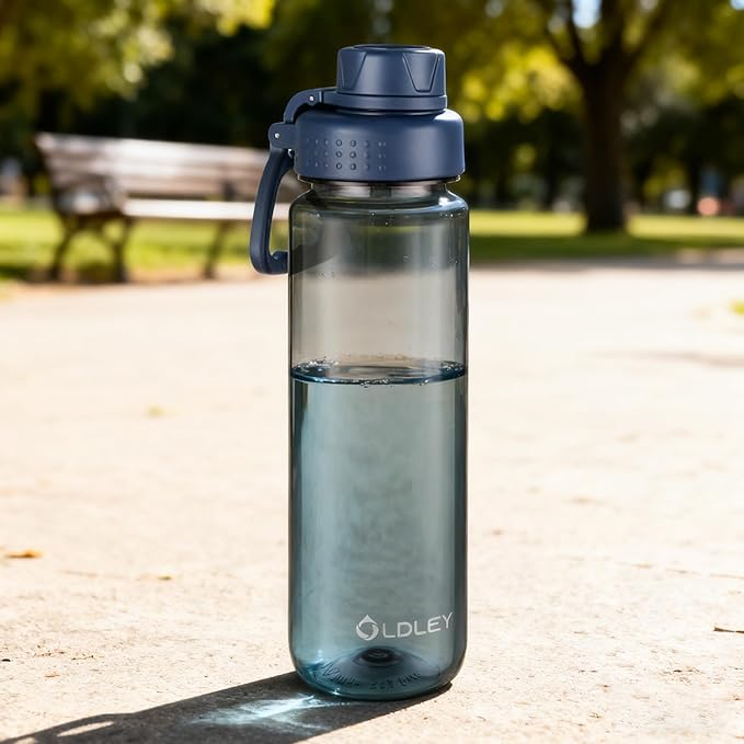 OLDLEY 32 oz Water Bottle, Sports Tritan Water Bottle with Carry Handle and Spout Lid, Leakproof & BPA Free Large Water Bottles for Home,Travel, School, Outdoors, Gym,Ink Blue