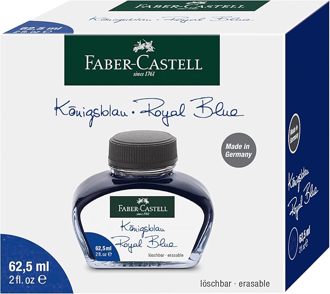 Faber-Castell Blue Erasable Fountain Pen Ink, 62.5ml Bottle